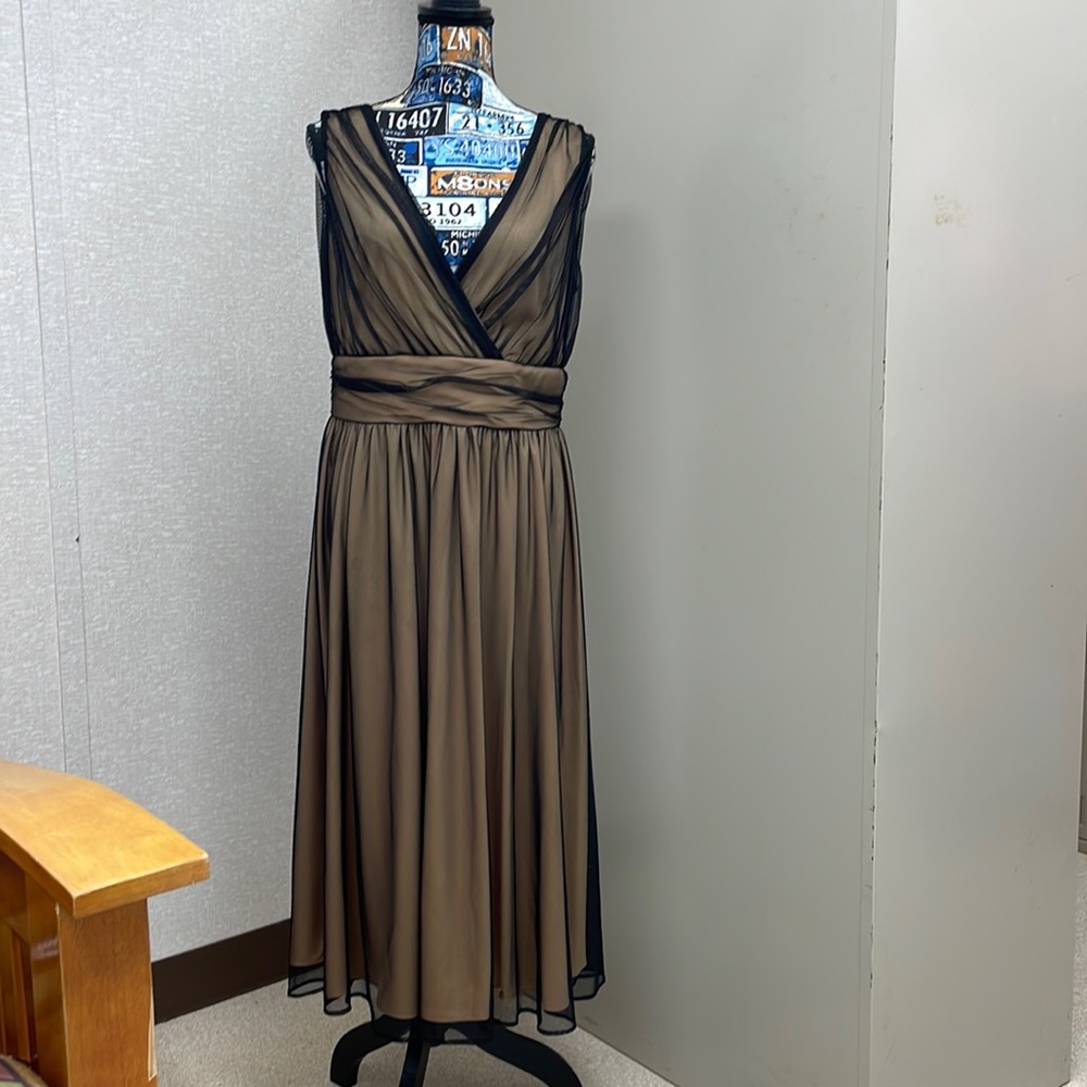 Newport News dress, size 14, sheer black over a nude
